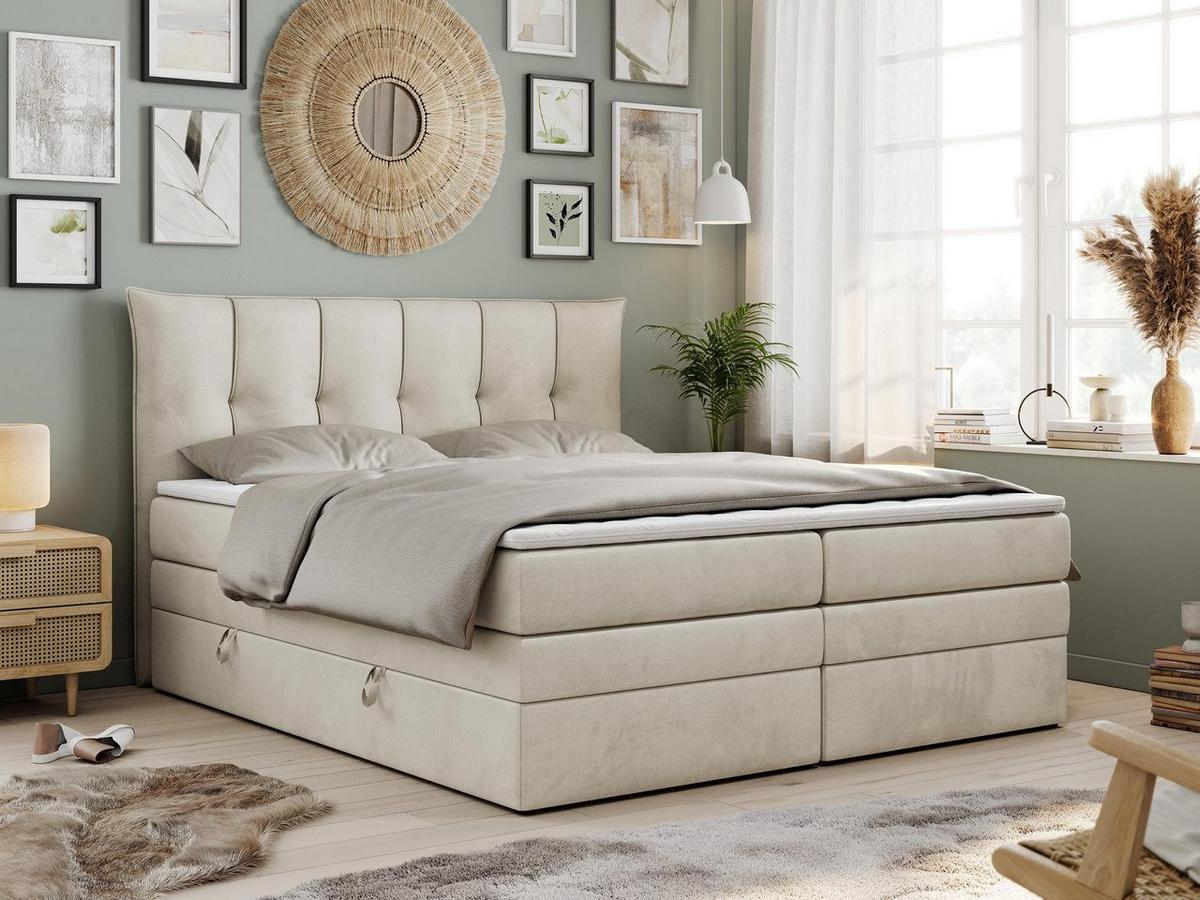 BOXSPRINGBETT PREMIUM 10 KING 120/200 Beige Velvet - H4 - Beige, Holz/Textil (120/200cm) - MKS
