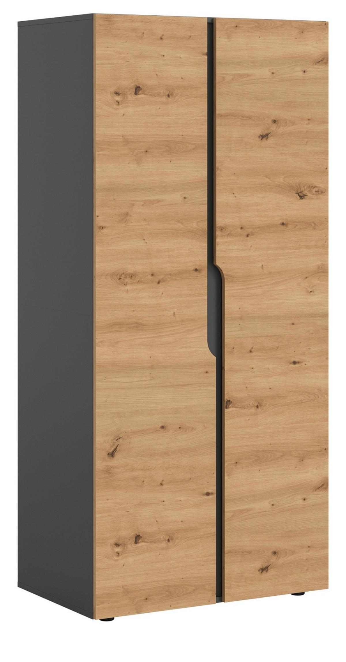 KLEIDERSCHRANK Eiche Artisan, grau 81 x 176 cm, Drehtürenschrank 2-türig - Schwarz/Eiche Artisan, Holzwerkstoff/Kunststoff (81/176/51cm) - Inn.Furn