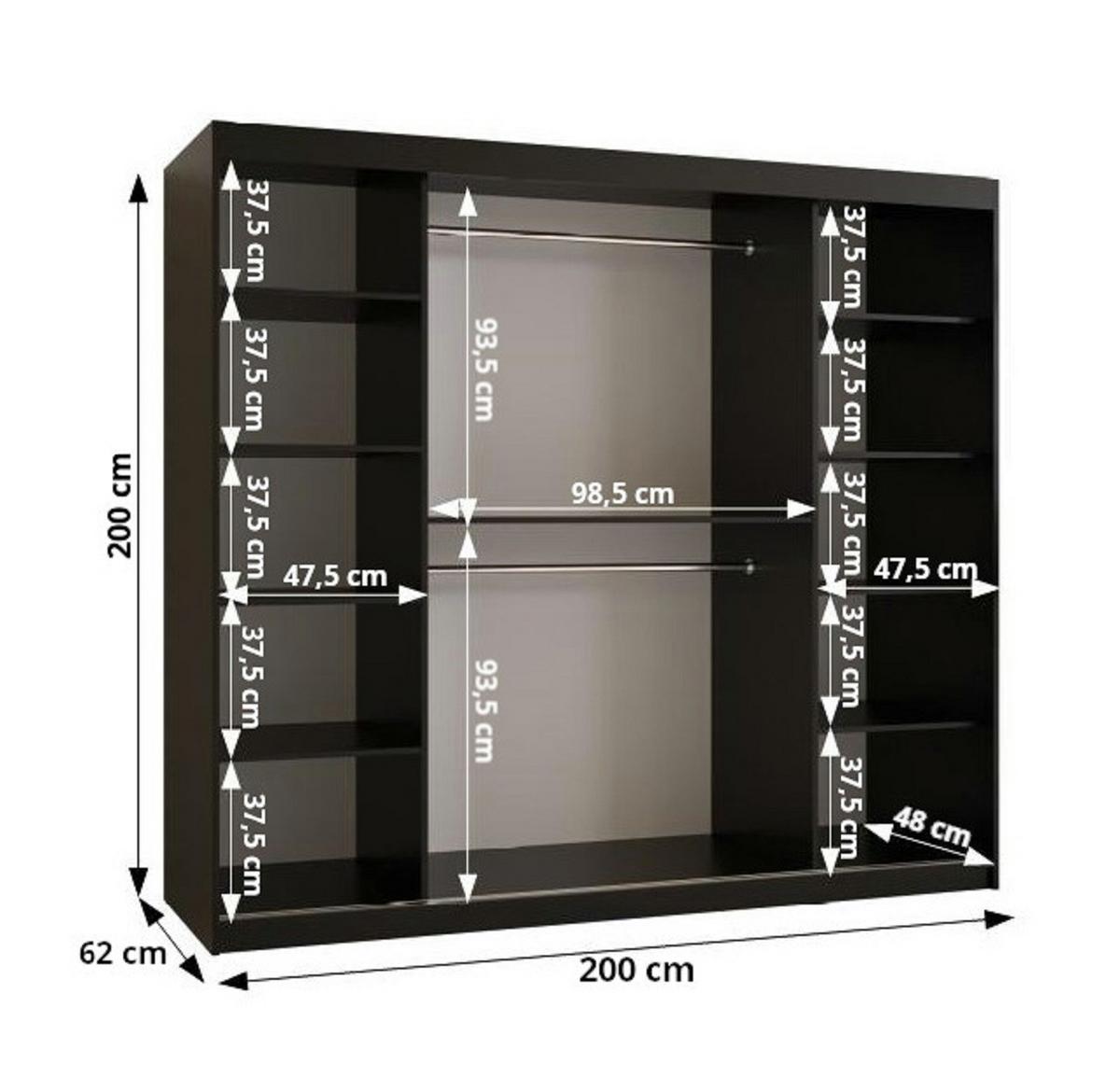 SCHWEBETÜRENSCHRANK 200/200/62 2-türig - Schwarz, Holz/Kunststoff (200/200/62cm) - Abiks Möbel
