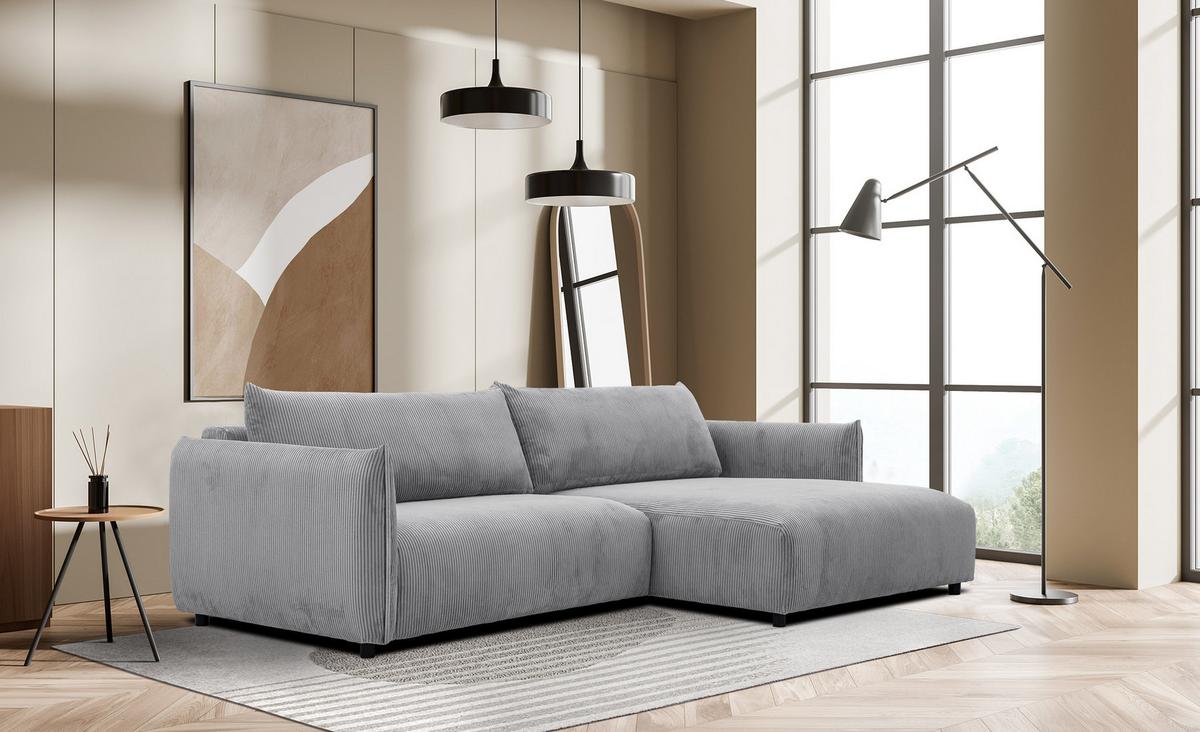 ECKSOFA TAUER 5-Sitzer, hellgrau - Hellgrau/Schwarz, Holzwerkstoff/Kunststoff (292/174cm) - Wozimo