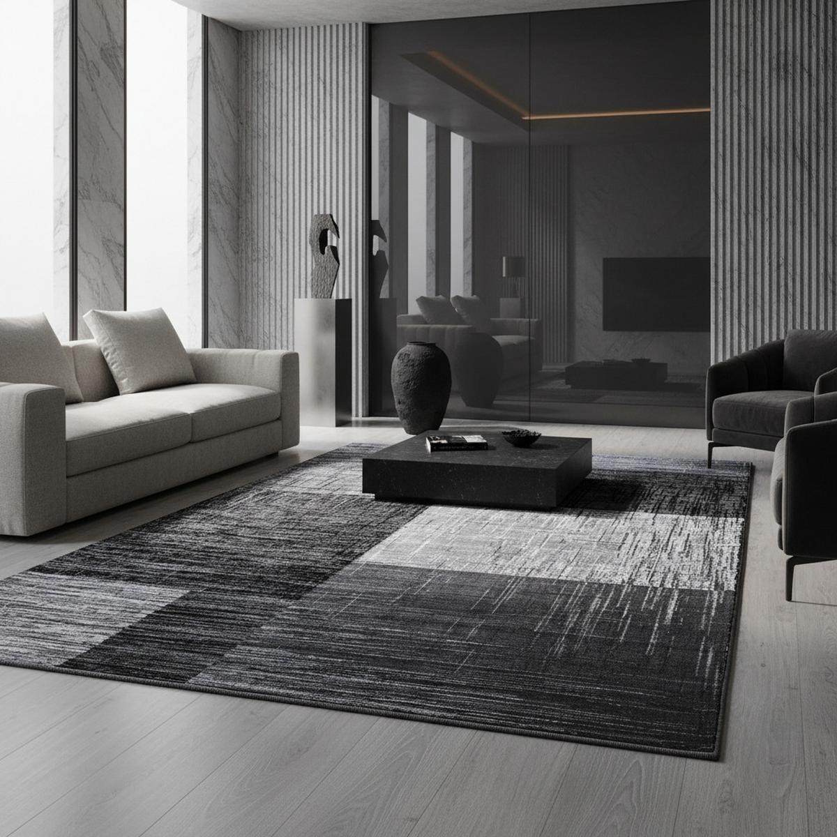 TEPPICH Kurzflor INN in Schwarz, abstrakt kariert, 120 x 170 cm - Schwarz, Textil (120/170cm) - KADIMA DESIGN