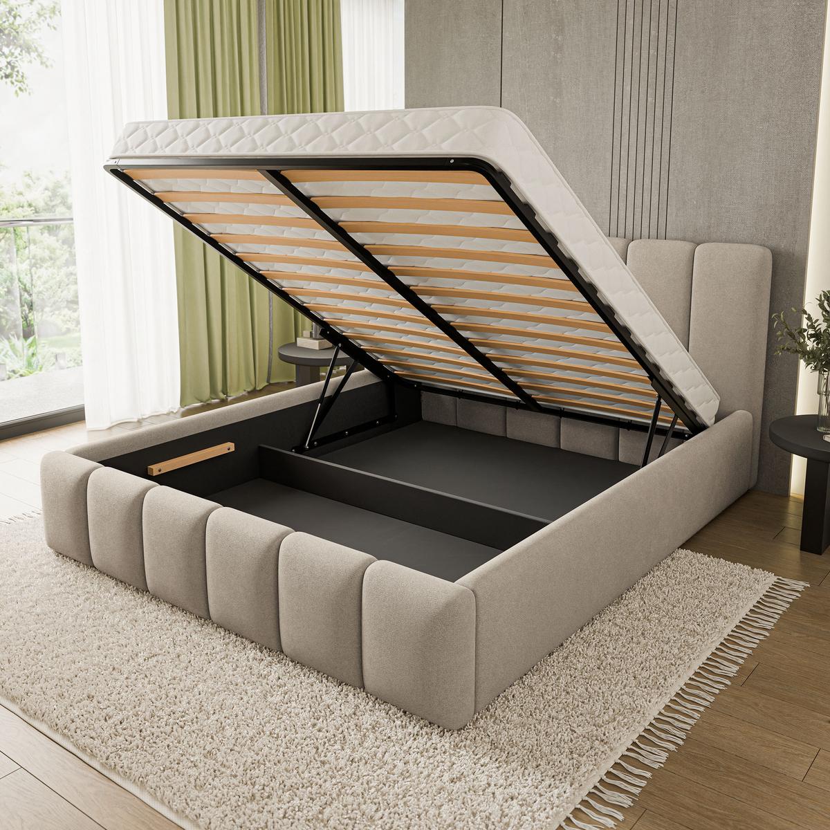 POLSTERBETT ATTORA SR 160x200 cm mit Bettkästen - Beige - Beige, Holz (160/200cm) - MASSENO