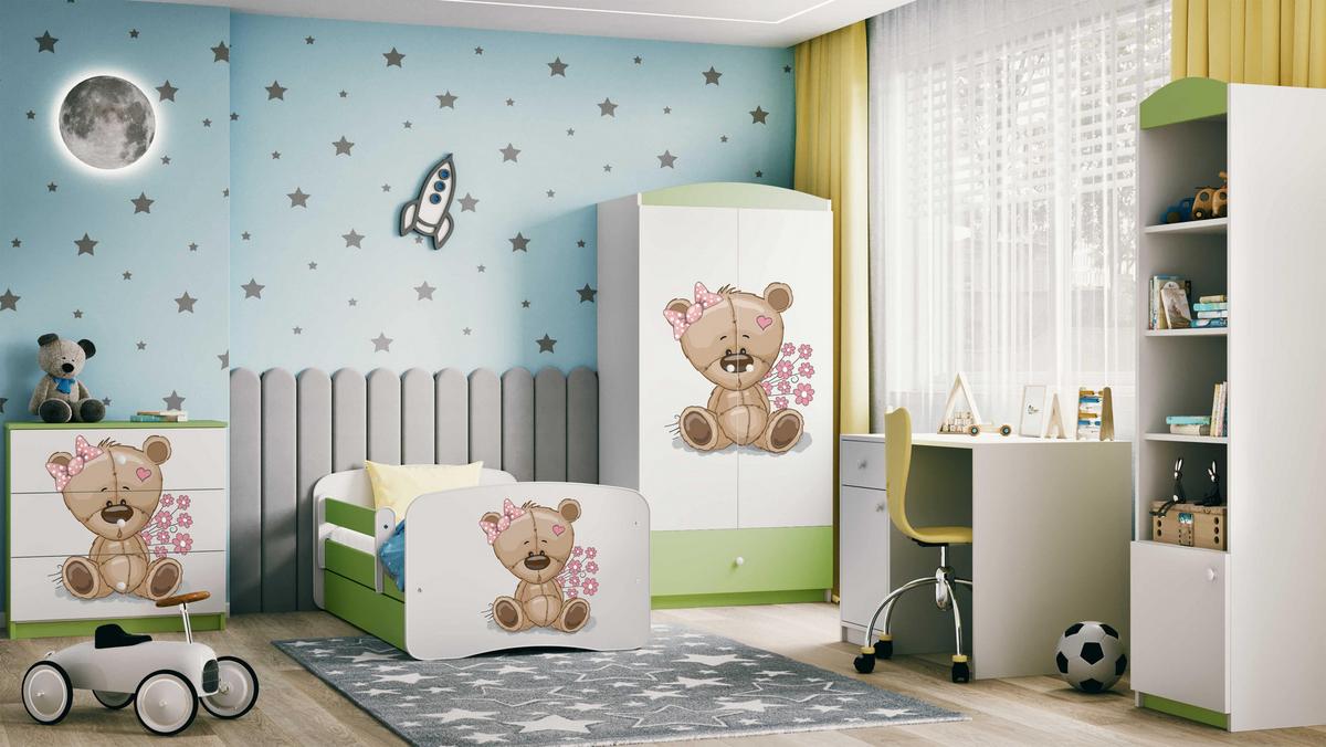 KINDERKLEIDERSCHRANK Teddybär II - Grün, Holzwerkstoff (90/175/52cm) - RAUMHIRSCH FURNITURE