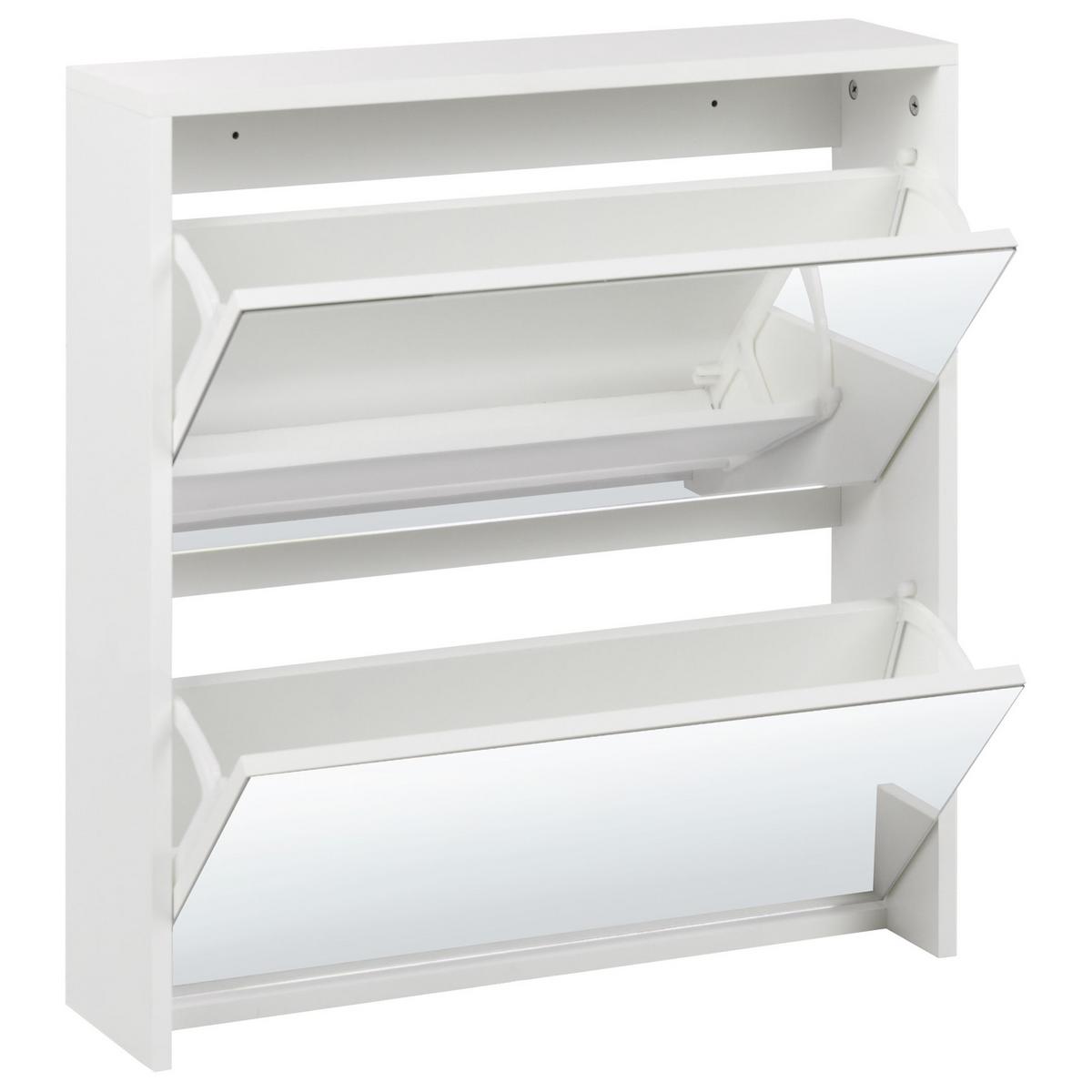 SCHUHSCHRANK mit Stauraum Weiß Midfield - Silberfarben/Weiß, Holzwerkstoff (63/67/17cm) - Beliani