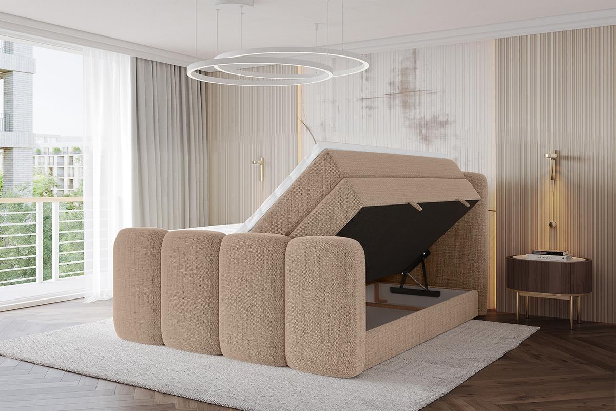 BOXBETT mit Matratze H3|H4 und Lattenrost - NINA-Z KING - 200x200 cm Aragon - Dunkelbeige - Cappuccino, Holzwerkstoff (200/200cm) - ALTDECOR