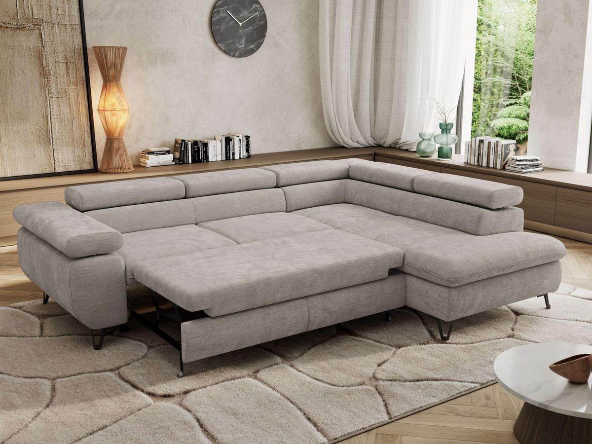 ECKSOFA PABLO L Hellgrau Schenille glatt - Rechts Seite mit T25 Topper - Hellgrau/Schwarz, Textil/Metall (273/208cm) - MKS