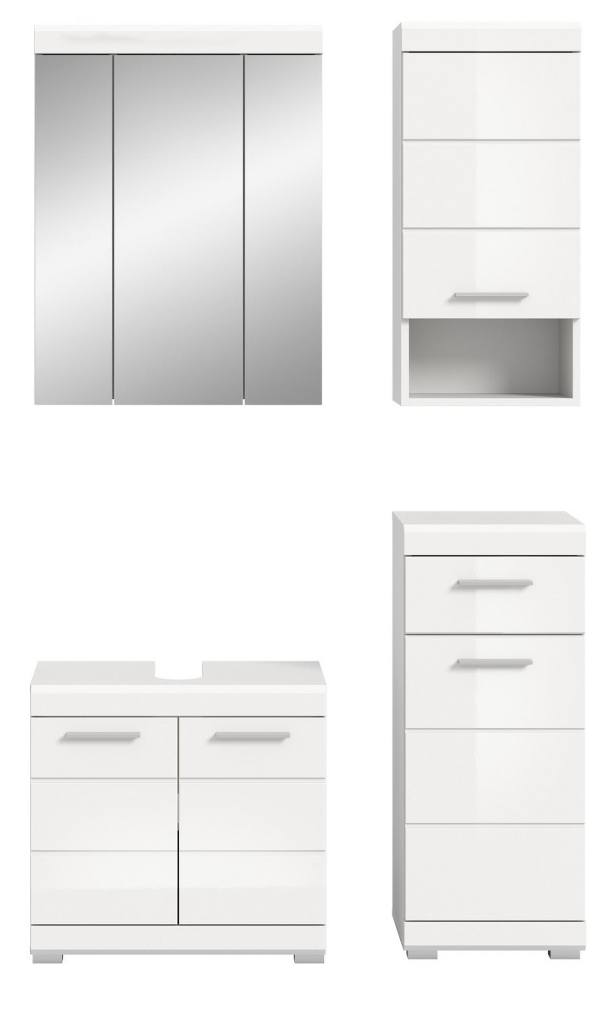 BADMÖBEL-SET weiß Hochglanz 4-teilig 112 x 191 cm, Komplettset mit viel Stauraum - Weiß Hochglanz, Glas/Holzwerkstoff (112/191/34cm) - Inn.Furn