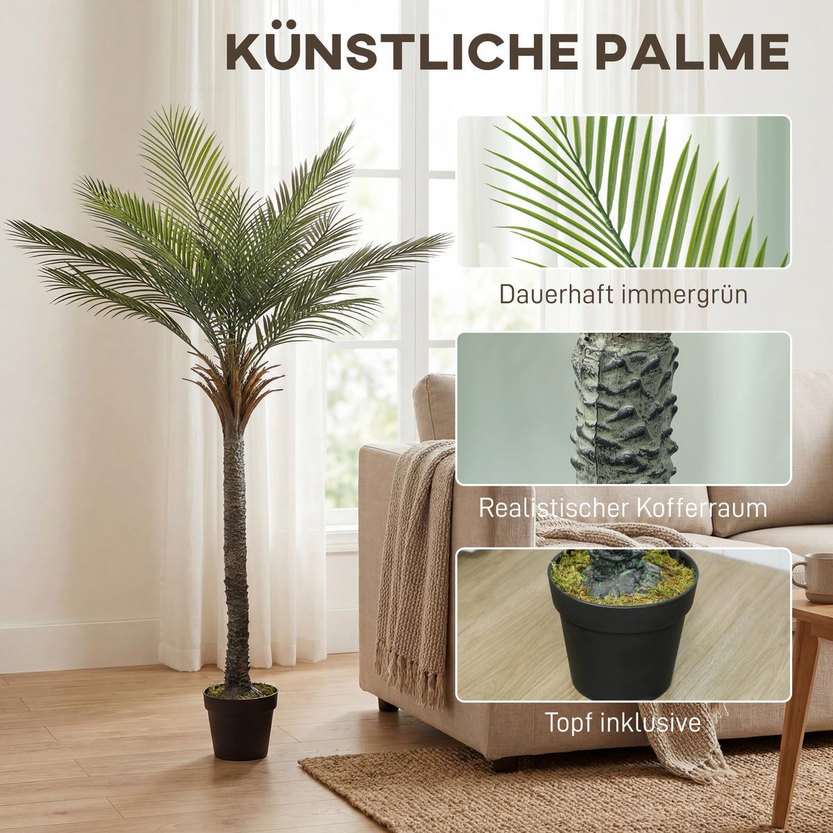 KUNSTPALME PE PP Zement Grün Braun - Schwarz/Braun, Kunststoff (180cm) - HOMCOM