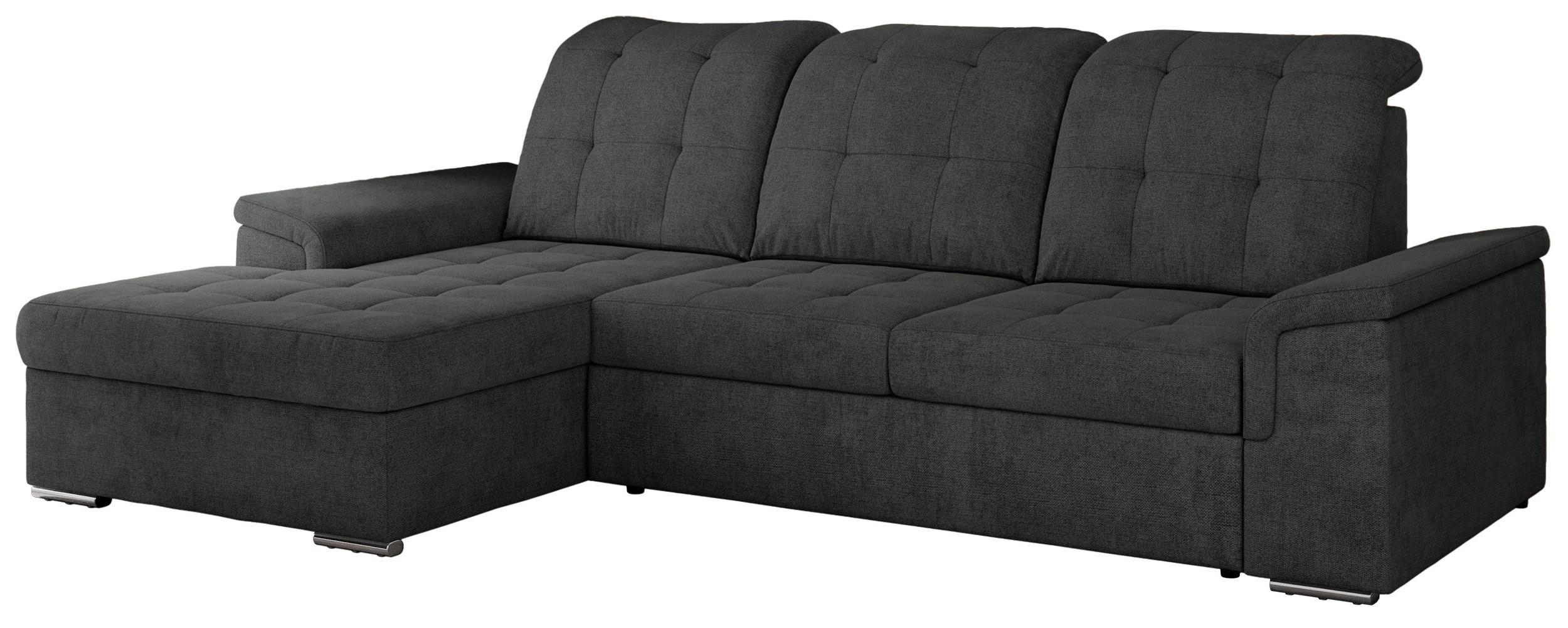 ECKSOFA MADRITO L - Dunkelgrau Struktur - Links - Dunkelgrau/Silberfarben, Textil/Metall (160/256cm)