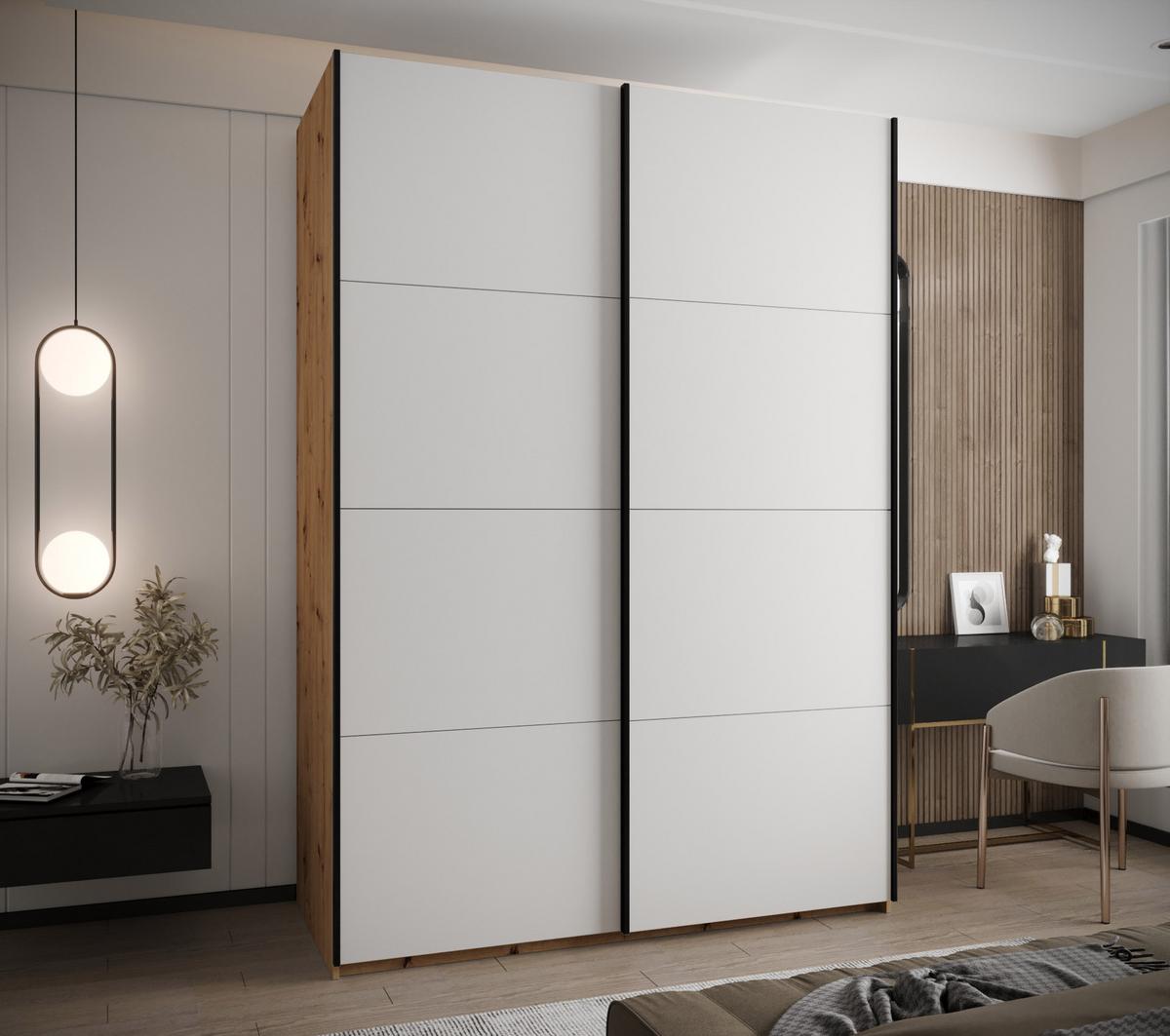 SCHWEBETÜRENSCHRANK 245,5/180/64 2-türig - Schwarz/Weiß, Holz/Metall (180/245/64cm) - Abiks Möbel