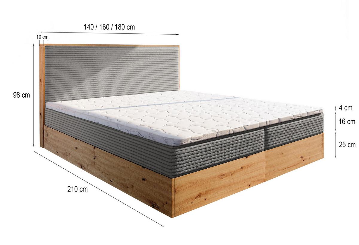BOXBETT VERDON 180x200 cm mit Matratze und Topper - Creme - Creme, Holz (180/200cm) - MASSENO