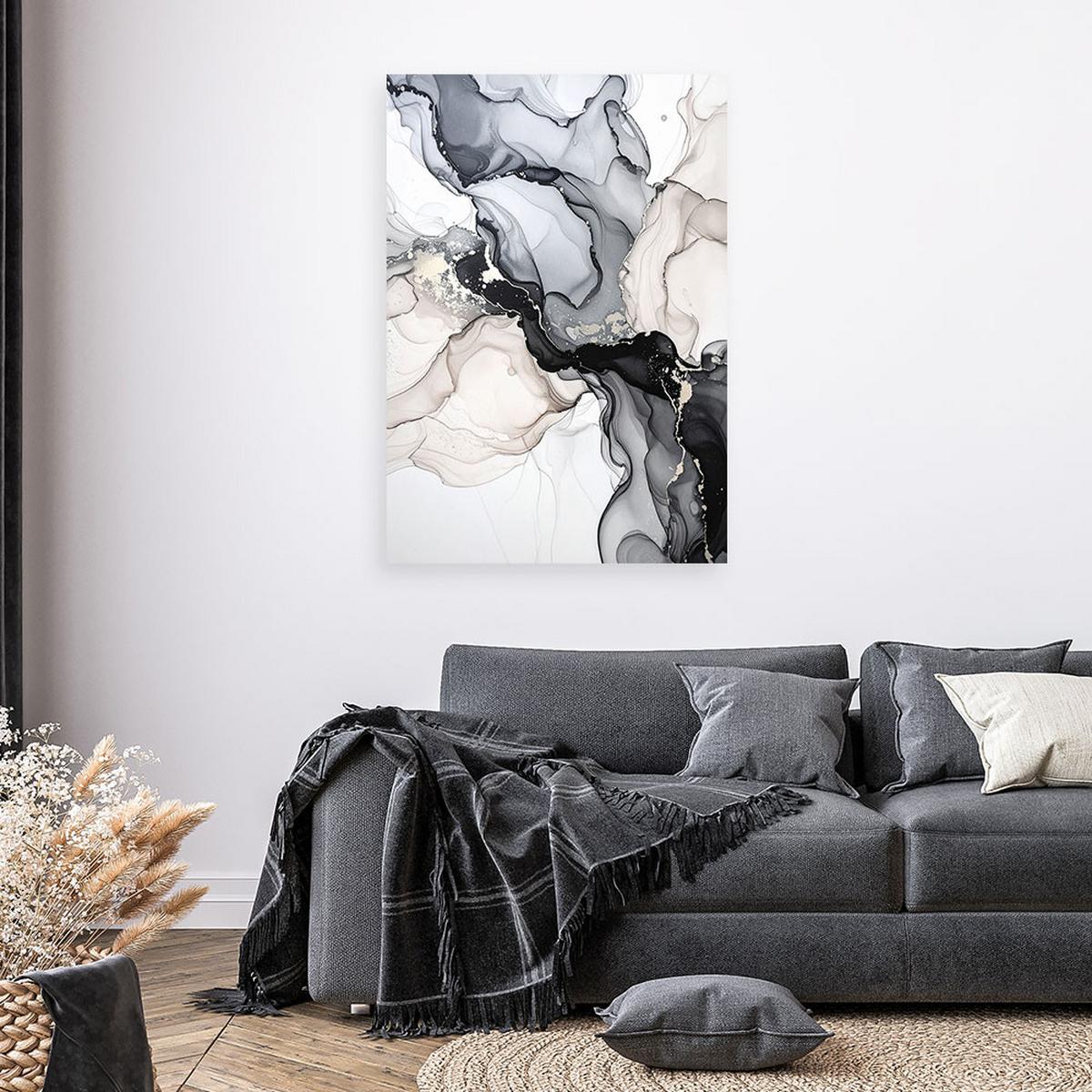 LEINWANDBILD Schwarz-Gold-Abstraktion 40x60cm - Schwarz, Textil (40/60cm) - Feeby