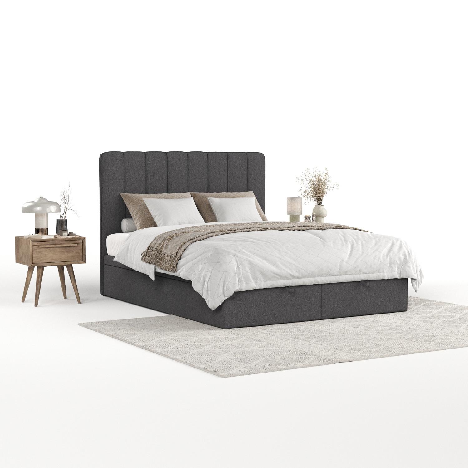 POLSTERBETT Vienna mit Stauraum 140/200 cm Anthrazit im Megan Stoff - Anthrazit/Schwarz, Holz/Holzwerkstoff (140/200cm) - AltaBeds