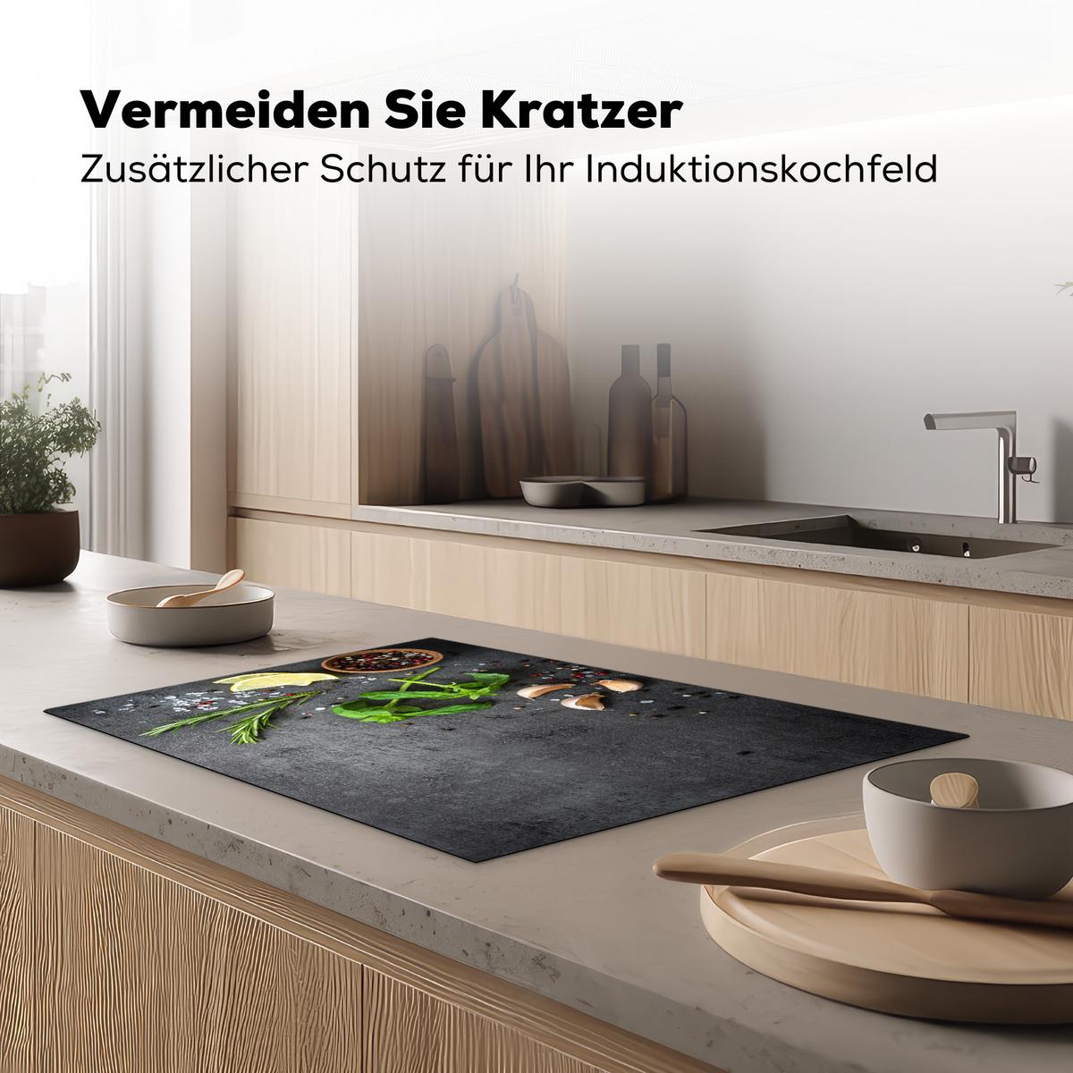 HERDABDECKPLATTE Limette - Kräuter - Gewürze - Grün - Grau - Beton Induktionsmatte 77x51 cm - Grün, Kunststoff (77/51/0.2cm) - MuchoWow