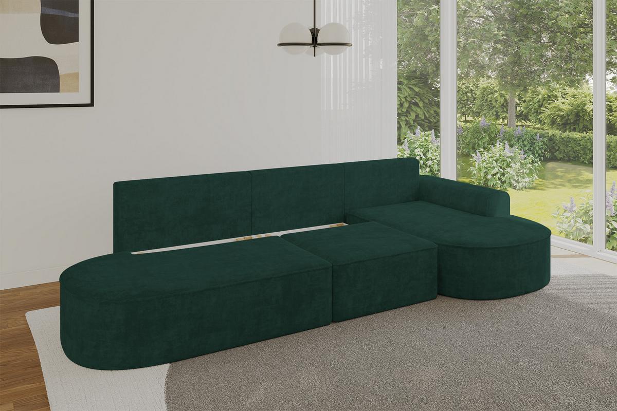 ECKSOFA mit Schlaffunktion Ottomane RECHTS MARI L2-S 368X167X85 Grün Velours - Waldgrün/Schwarz, Holzwerkstoff/Kunststoff (167/368cm) - ALTDECOR