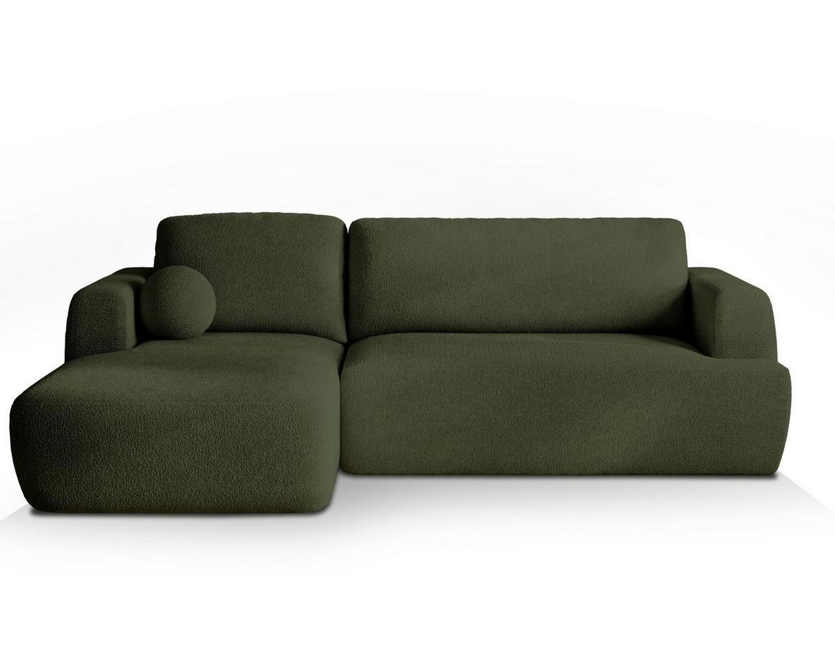 ECKSOFA SENTI N L-S Grün Boucle-Stoff mit Schlaffunktion - Schwarz/Grün, Holz/Kunststoff (246/148cm) - MASSENO