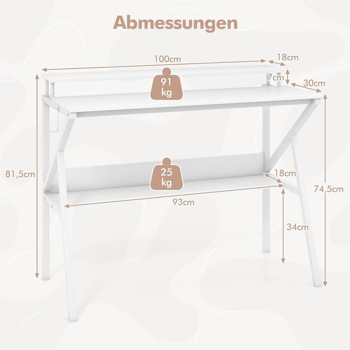 COMPUTERTISCH weiß - Weiß, Holzwerkstoff (48/100/81.5cm) - COSTWAY