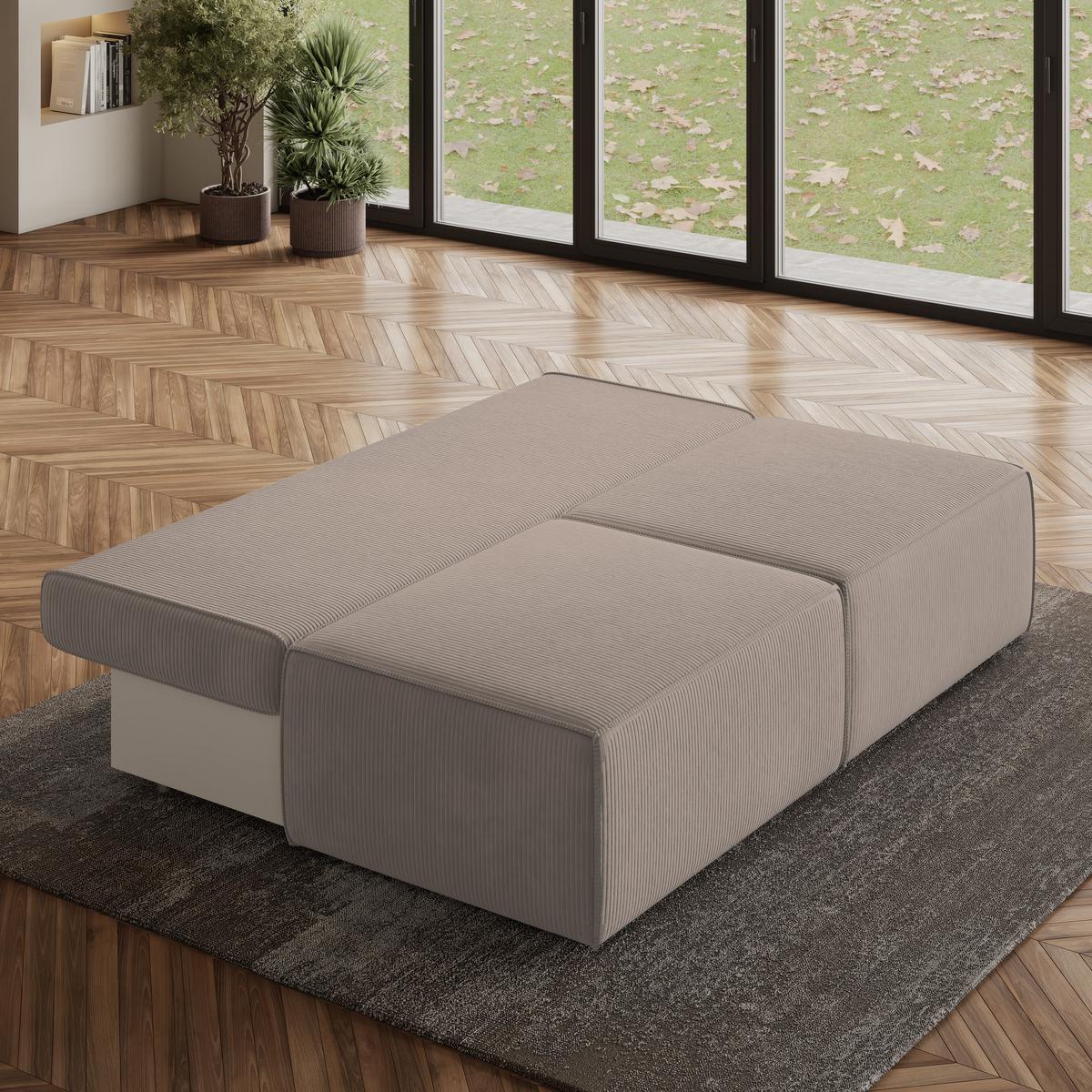ECKSOFA VARNA P Beige Kordstoff mit Schlaffunktion - Beige/Grau, Holz/Kunststoff (196/158cm) - MASSENO