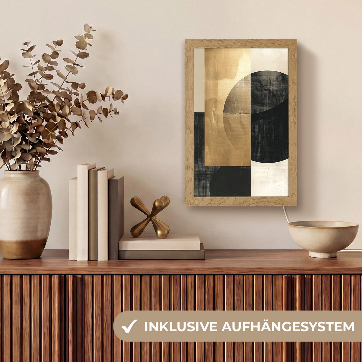 TISCHLEUCHTE Abstrakt - Modern - Schwarz - Gold 20x30 cm - Beige, Holzwerkstoff (8/20/30cm) - OnlyWow