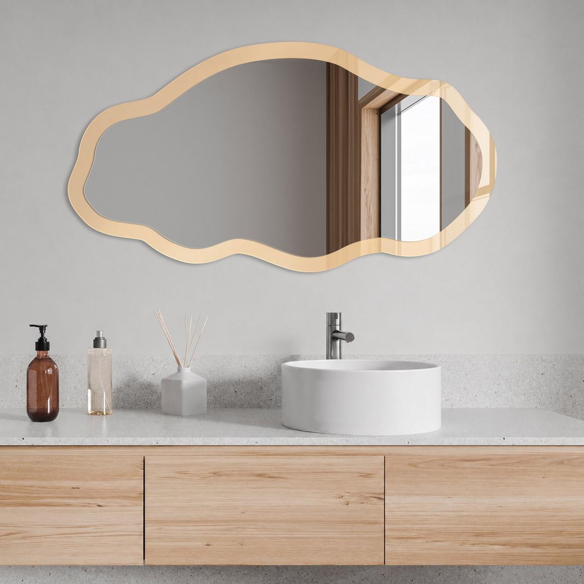 SPIEGEL 90x45 cm asymmetrisch mit Druck - Beige Trost - Transparent, Glas (45/90/0.4cm) - TULUP