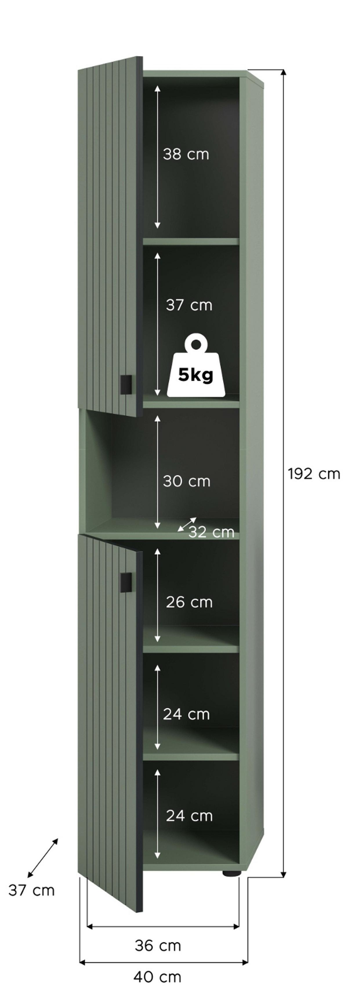 SCHUHSCHRANK grün, Flurschrank 40 x 192 cm, Türanschlag wechselbar - Schwarz/Grün, Holzwerkstoff/Kunststoff (40/192/37cm) - Inn.Furn