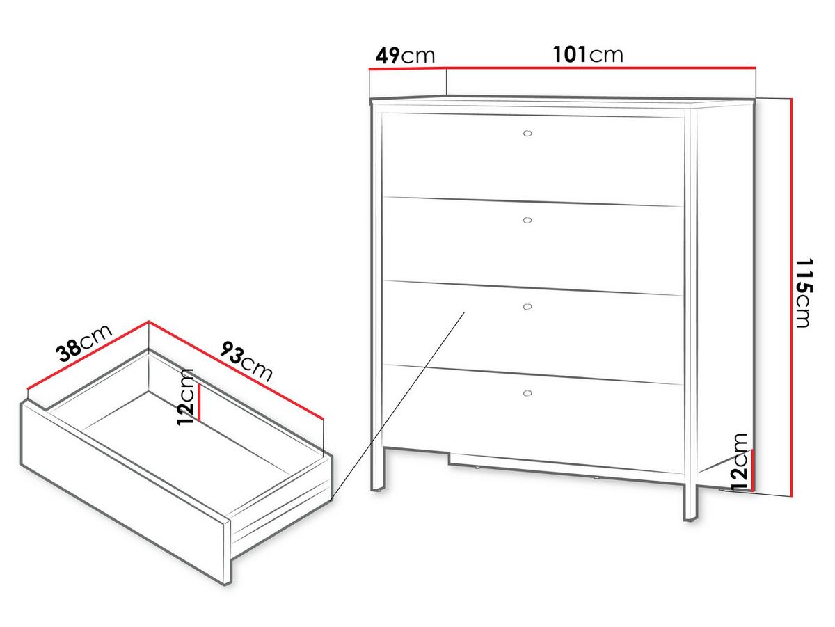 KOMMODE 4S Enna EN-03 - Sandfarben/Schwarz, Holzwerkstoff/Kunststoff (101/115/49cm) - MIRJAN24