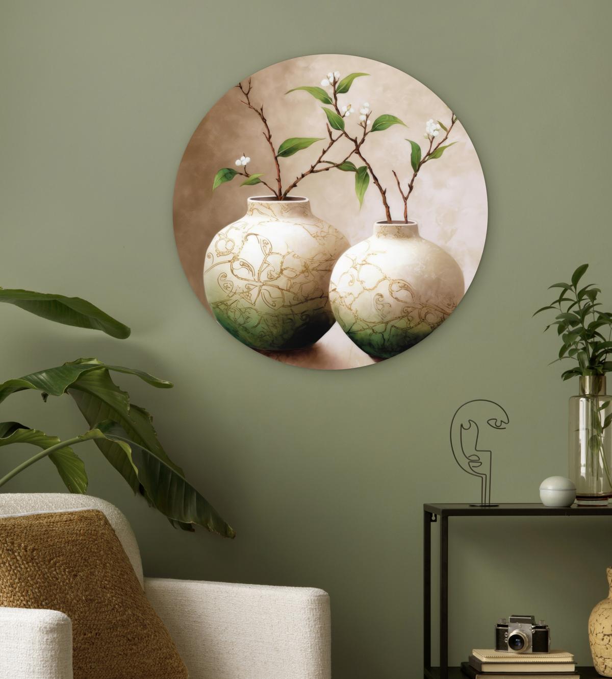 WANDBILD Blumen - Vase - Weiß - Botanisch - Beige Wanddeko Schlafzimmer 60x60 cm - Ecru, Kunststoff (60/60cm) - MuchoWow