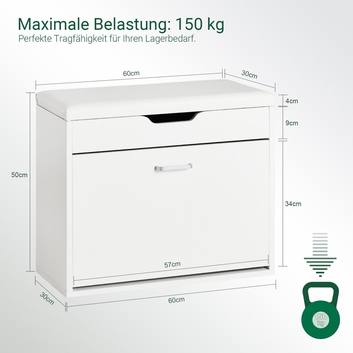 SCHUHBANK Weiß - Weiß, Holzwerkstoff (60/50/30cm) - SoBuy