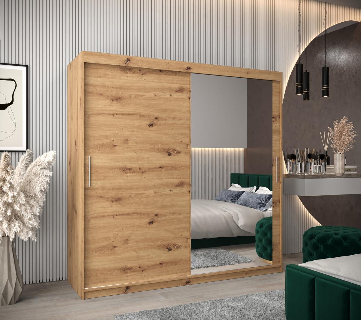 SCHWEBETÜRENSCHRANK 200/200/62 2-türig - Silberfarben/Eiche Artisan, Holz/Kunststoff (200/200/62cm) - MÖBEL KRYSPOL
