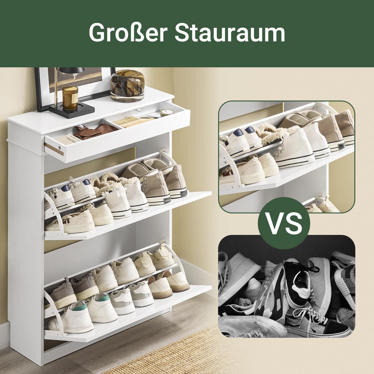 SCHUHSCHRANK mit 2 Klappen, Weiß 75x96x24cm - Weiß, Holzwerkstoff (75/96/24cm) - SoBuy