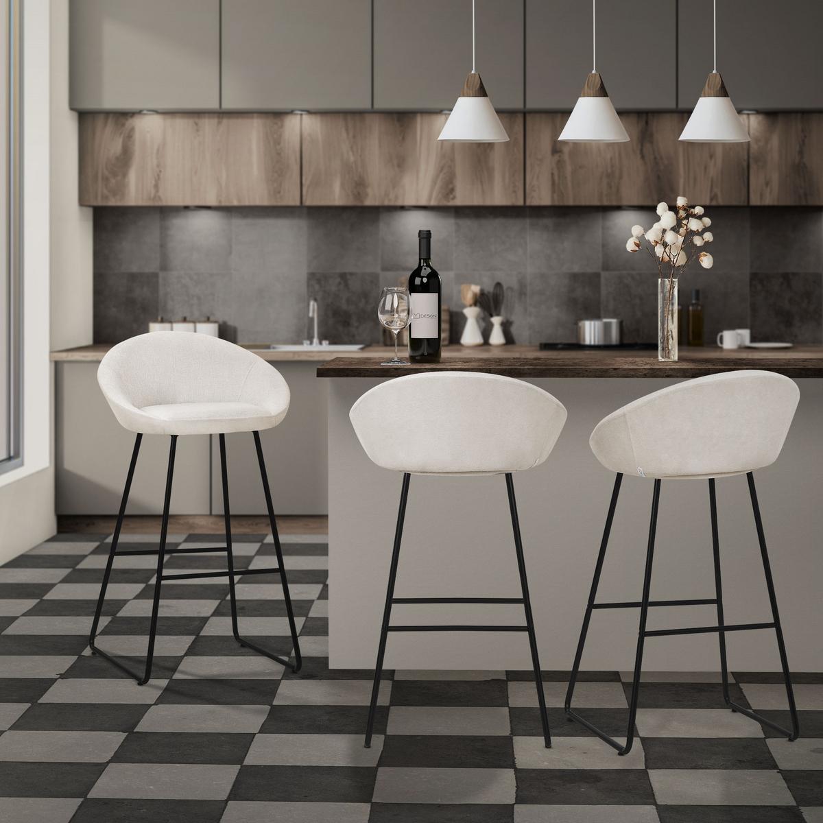 BARHOCKER 4er Set Beige mit Stoffbezug - Beige/Schwarz, Metall (56/94/50cm) - ML-DESIGN