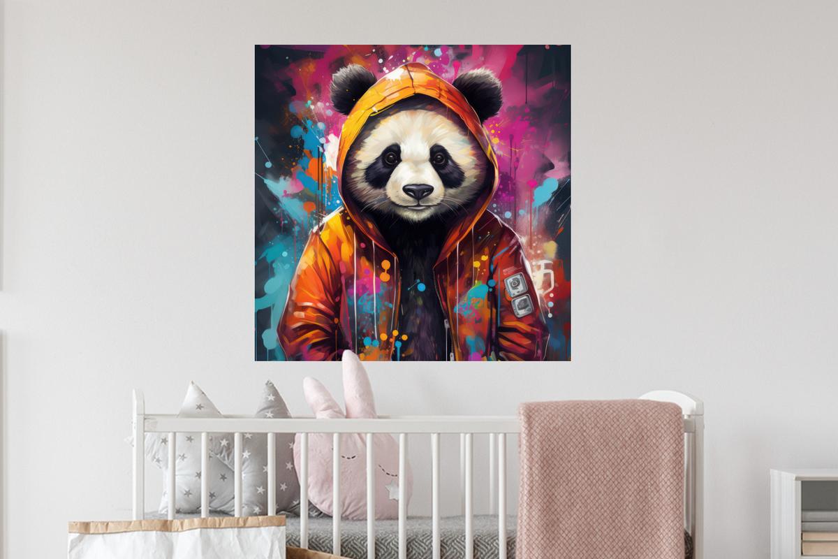 WANDTATTOO Panda - Jacke - Graffiti - Orange Wanddeko 50x50 cm - Orange, Kunststoff (50/50/0.1cm) - MuchoWow