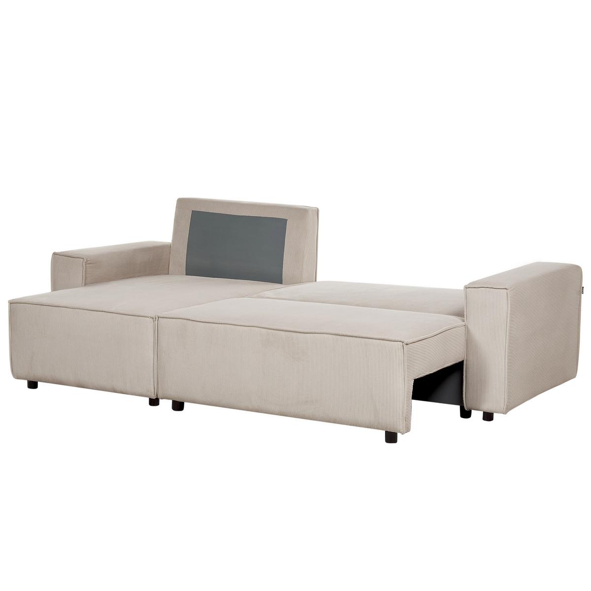 2-SITZER-ECKSOFA Cord beige linksseitig mit Schlaffunktion Abacka - Beige/Schwarz, Textil (247/147cm) - Beliani