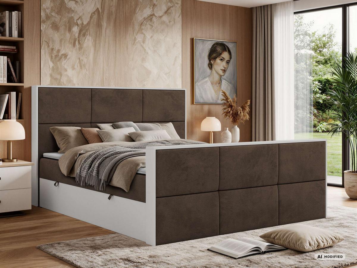 BOXBETT DELVIT DUO 140/200 - Braun Velvet - Topper Visco - H4 - Schwarz/Braun, Kunststoff/Textil (140/200cm) - MKS