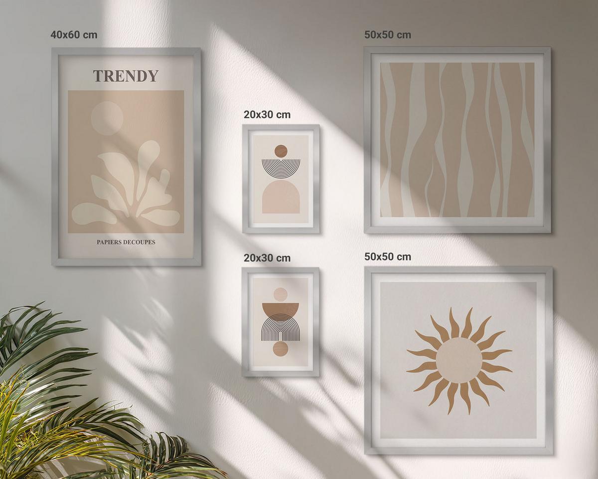 BILDER SET 5er Set - 50x50 cm & 20x30 cm & 40x60 cm Silberner Rahmen - Stilvolle abstrakte Beigetöne - Silberfarben, Kunststoff (40/60cm) - TULUP