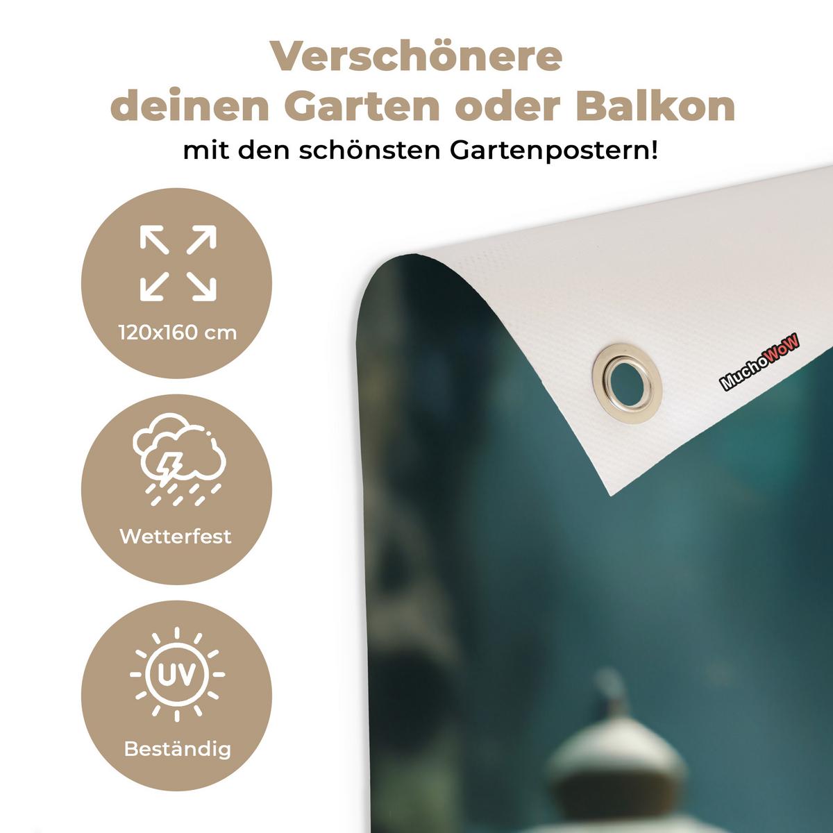 GARTENPOSTER Buddha - Statue - Buddha - Zen - Kunst - Buddha Gartendekoration 120x160 cm - Dunkelgrau, Kunststoff (120/160/0.2cm) - OnlyWow