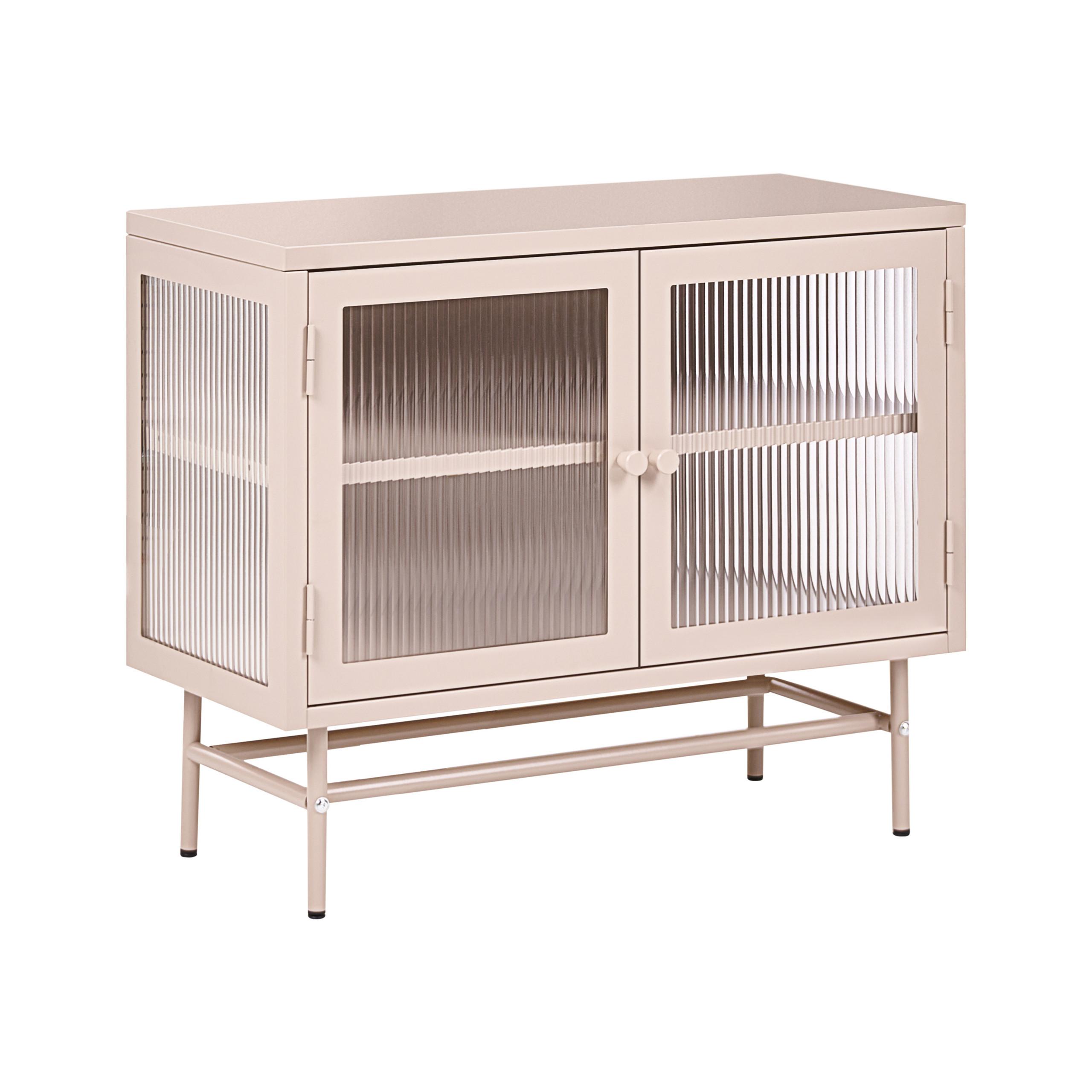 SIDEBOARD mit Glastüren Metall 77 cm Beige Devon - Beige, Metall (77/64/35cm) - Beliani