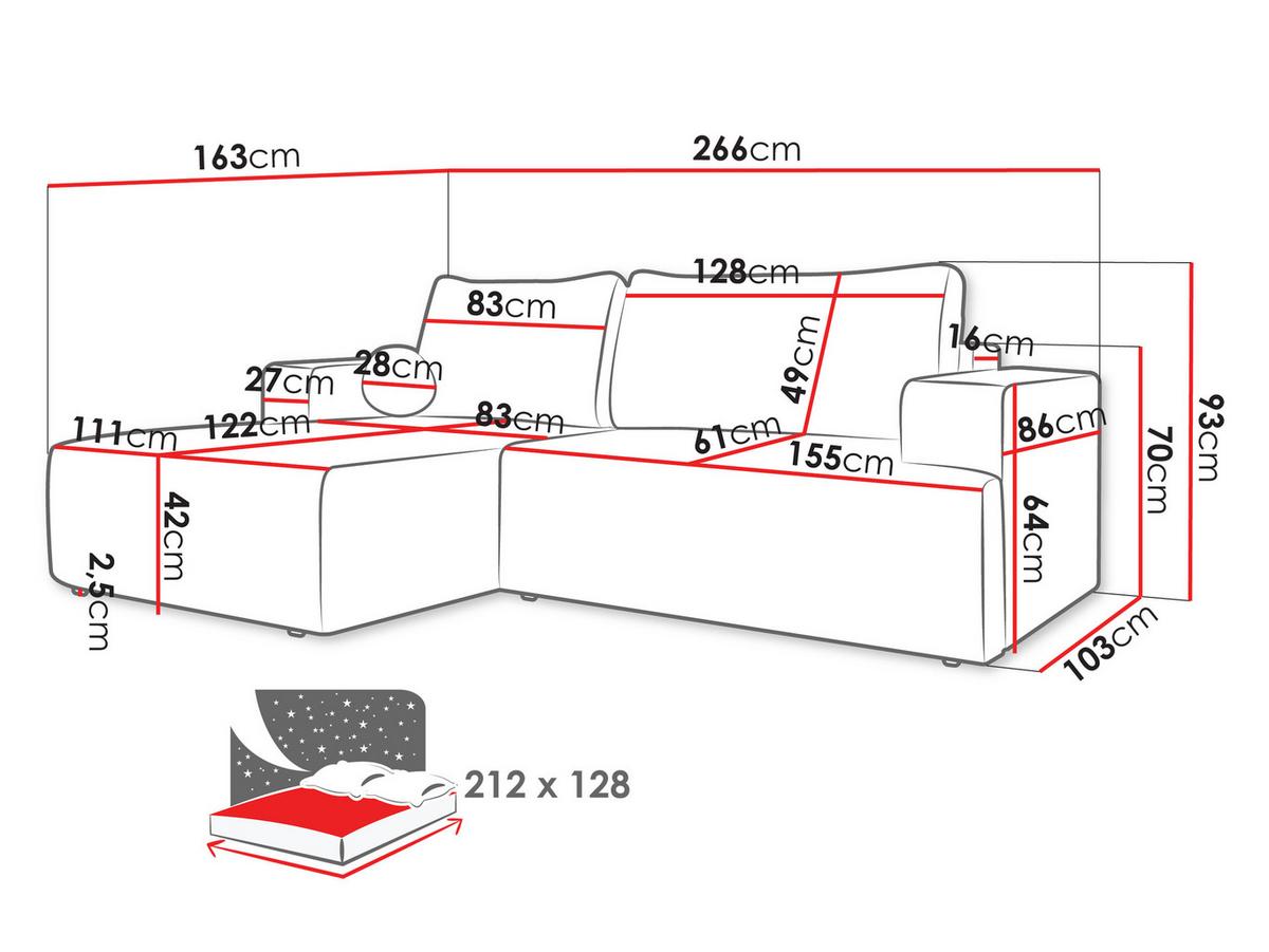 ECKSOFA Mivo, Seite: Links - Schwarz/Bronzefarben, Holz/Kunststoff (266/163cm) - MIRJAN24