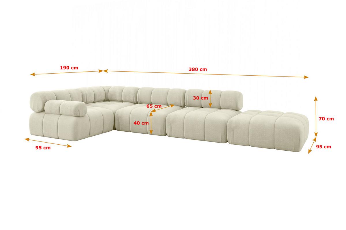 ECKSOFA modulares Sofa Felto-L2 - 380x190x70 cm Beige Velours - Beige, Holzwerkstoff/Textil (380/190cm) - ALTDECOR