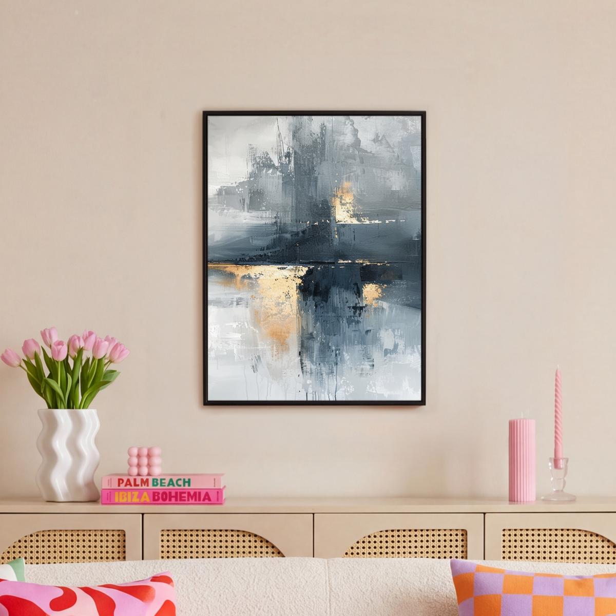 LEINWAND Bilder mit Rahmen - Kunst - Grau - Gold - Abstrakt - 60x80 - Dunkelgrau, Textil (60/80cm) - MuchoWow