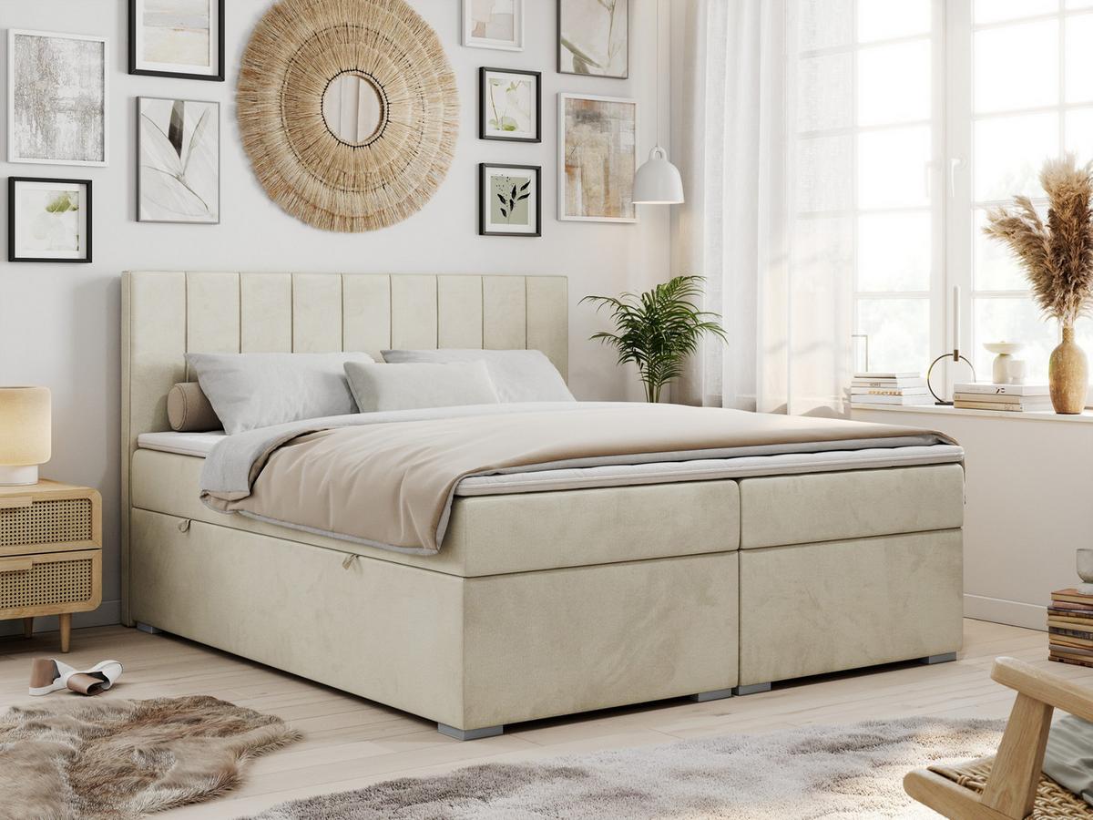 BOXBETT ALLY 120/200 Beige Velvet - H4 - Beige, Holz/Textil (120/200cm) - MKS