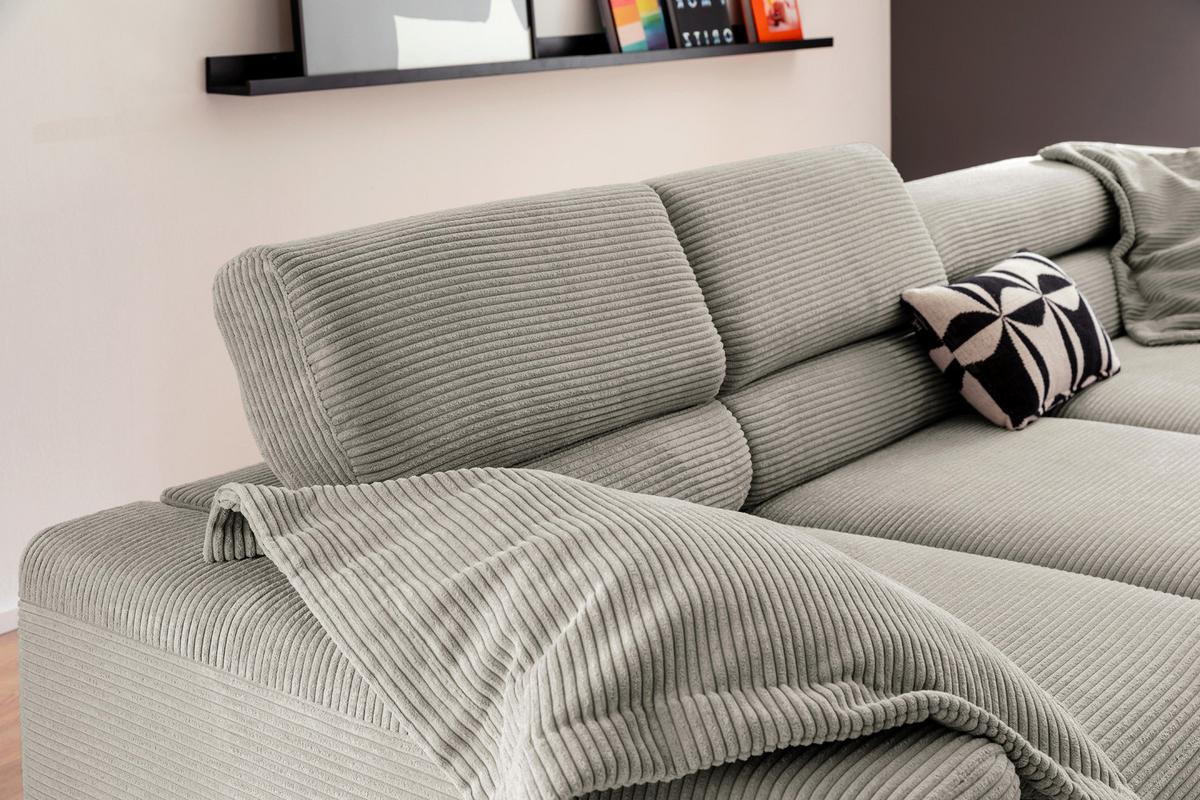 ECKSOFA DELIA Steingrau Cord - Greige/Schwarz, Textil/Metall (312/219cm) - KAWOLA