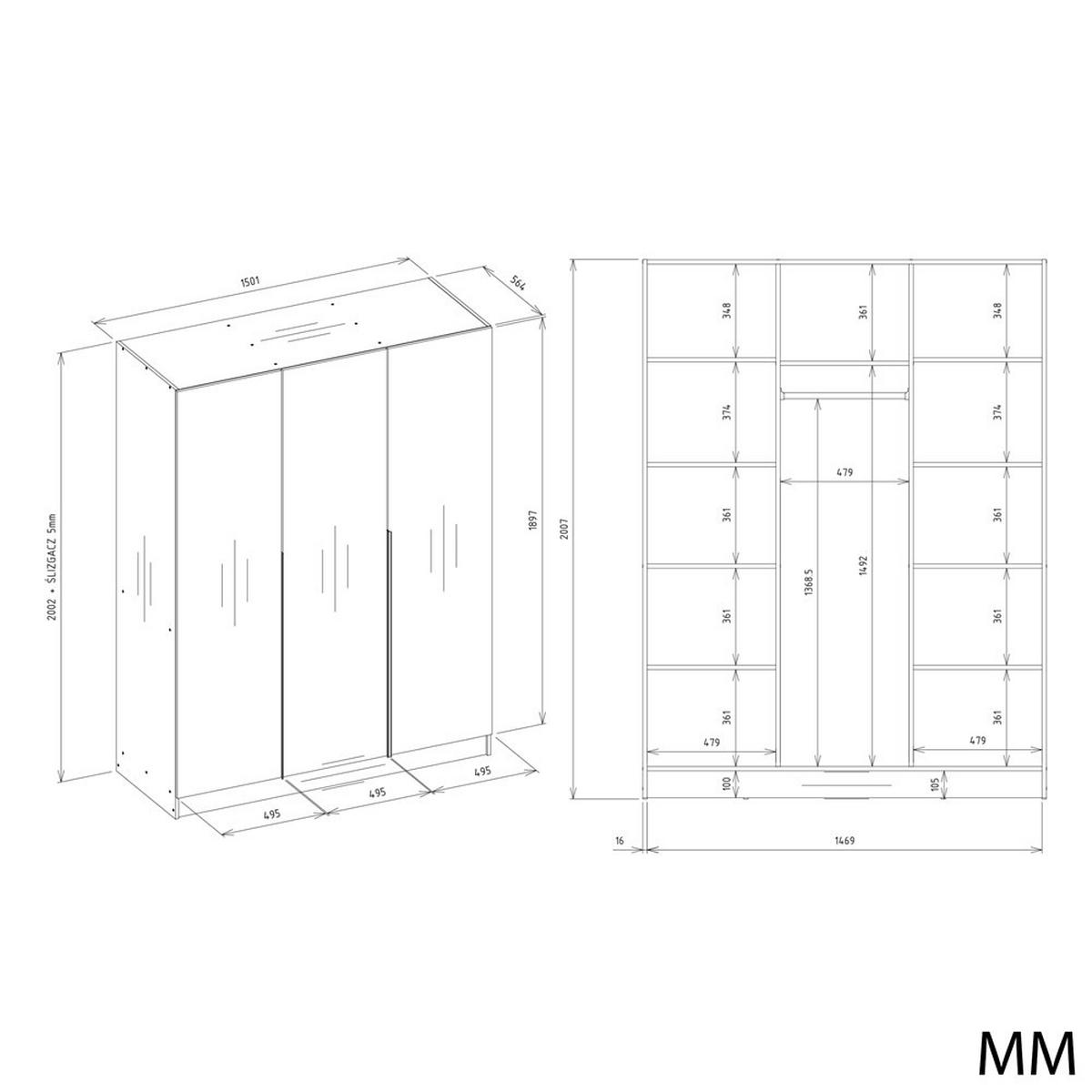 KLEIDERSCHRANK Kaszmir 150/200/56 - Kaschmir, Holzwerkstoff (150/200/56cm) - RAUMHIRSCH FURNITURE