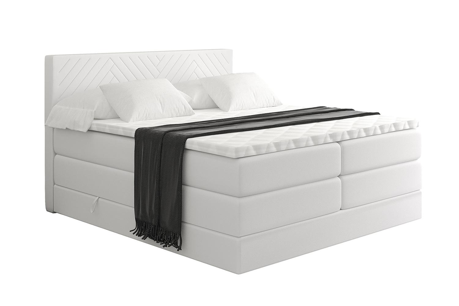 BOXSPRINGBETT mit Matratze H3|H4 und Lattenrost - VEXA KING-140x200 - Weiß - Weiß, Holzwerkstoff (140/200cm) - ALTDECOR