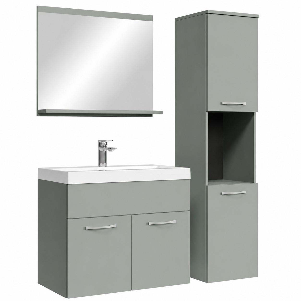 BADMÖBEL-SET Montreal 4 Teile Grau Matt - 60 x 35 x 51 cm - Grün, Holz (60/51/35cm) - Badplaats