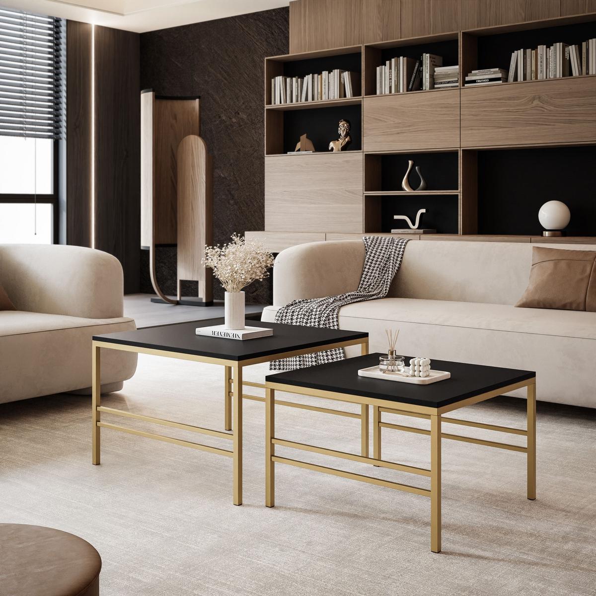 COUCHTISCH Schwarze matte Gold Rahmen - Goldfarben/Schwarz, Holzwerkstoff (70/70/46cm) - Idohome