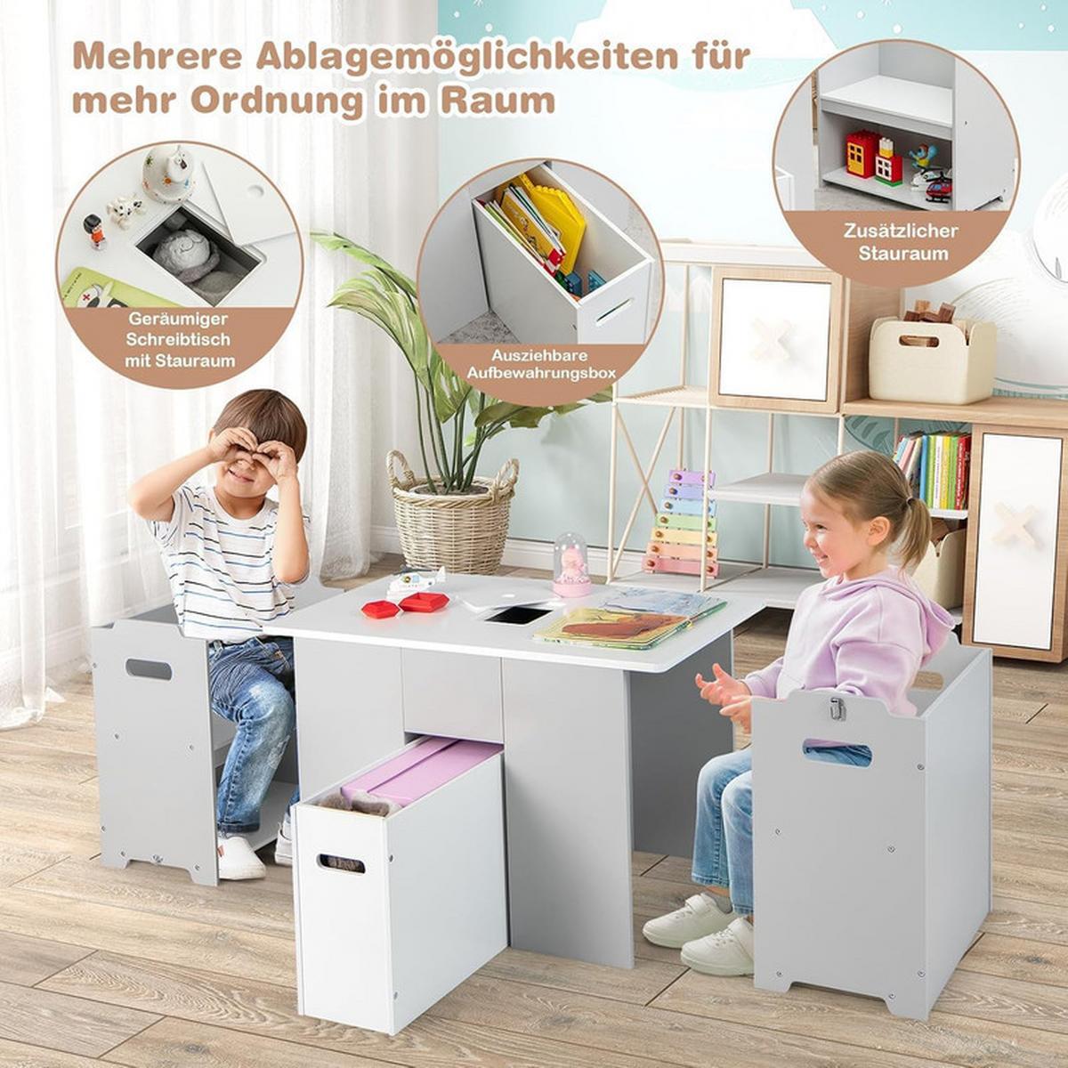 KINDERTISCH mit 2 Stühlen grau(3-tlg) - Grau, Holzwerkstoff (70/47/45cm) - COSTWAY