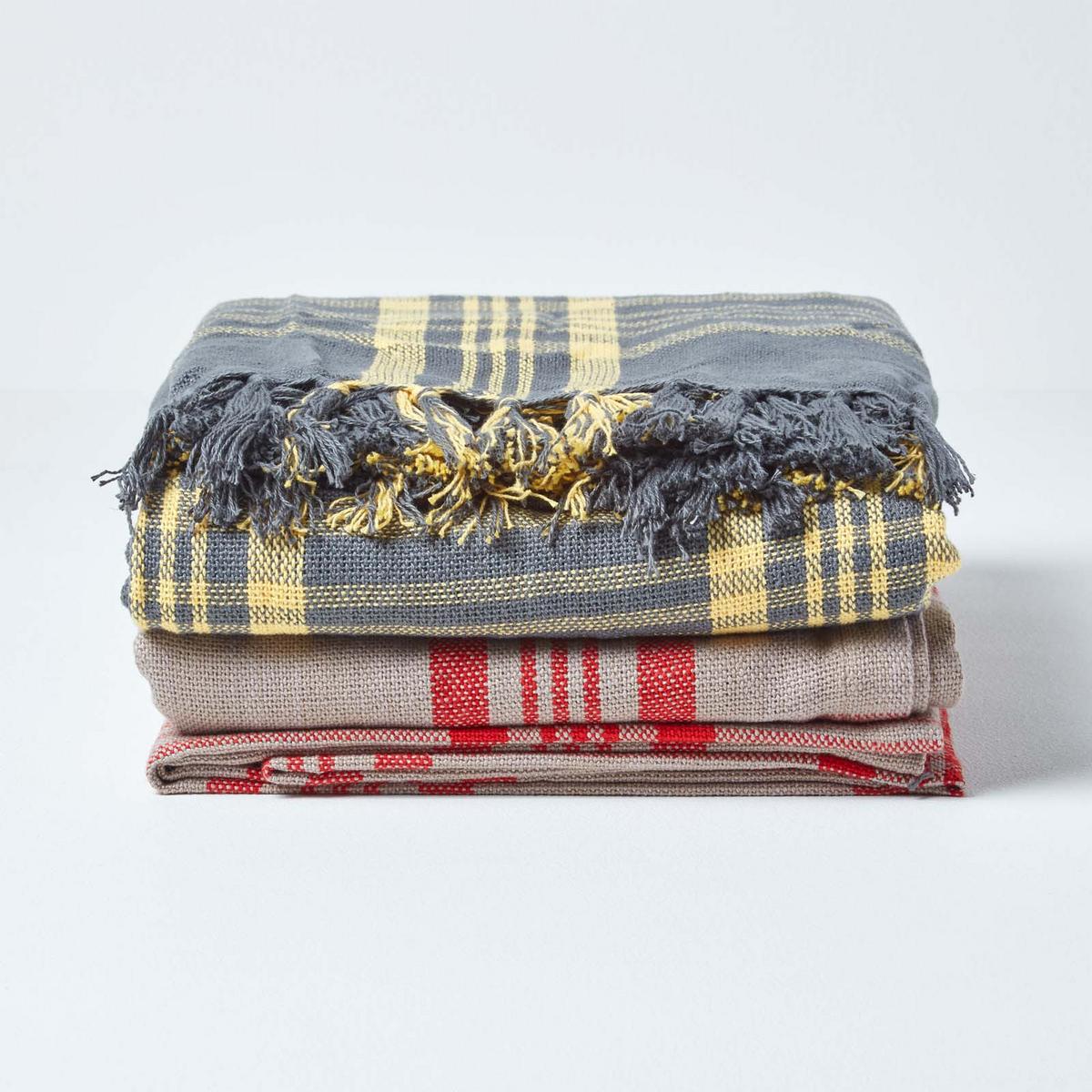 ÜBERWURF 225/255 cm, Schottenkaro, 100% Baumwolle - Gelb, Textil (225/255cm) - Homescapes