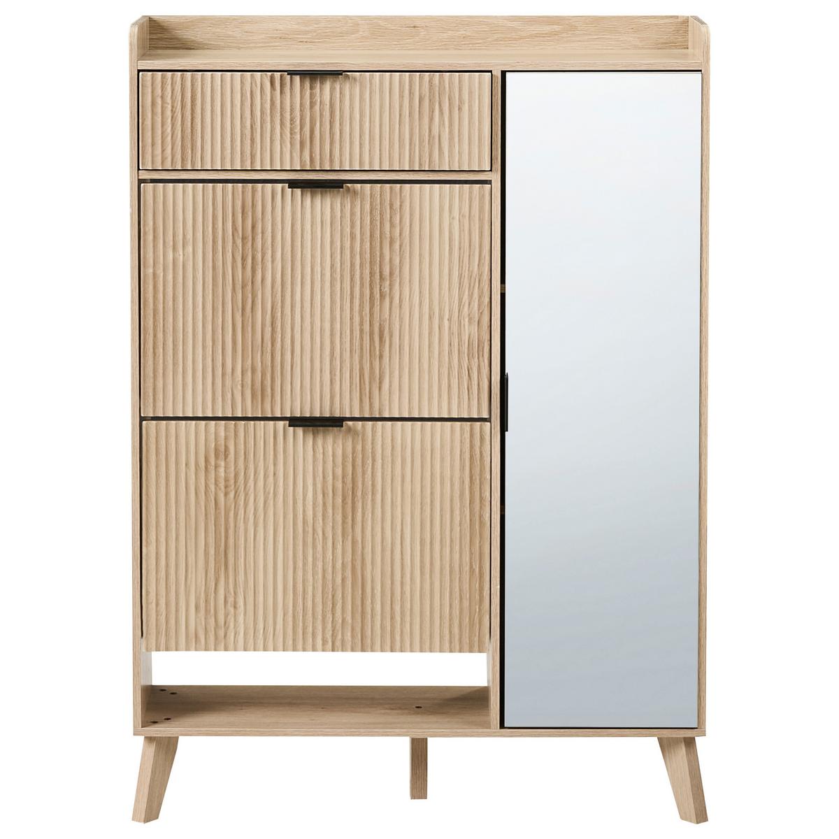 SCHUHSCHRANK Hellbraun Moonie - Hellbraun/Braun, Holzwerkstoff (84/118/25cm) - Beliani
