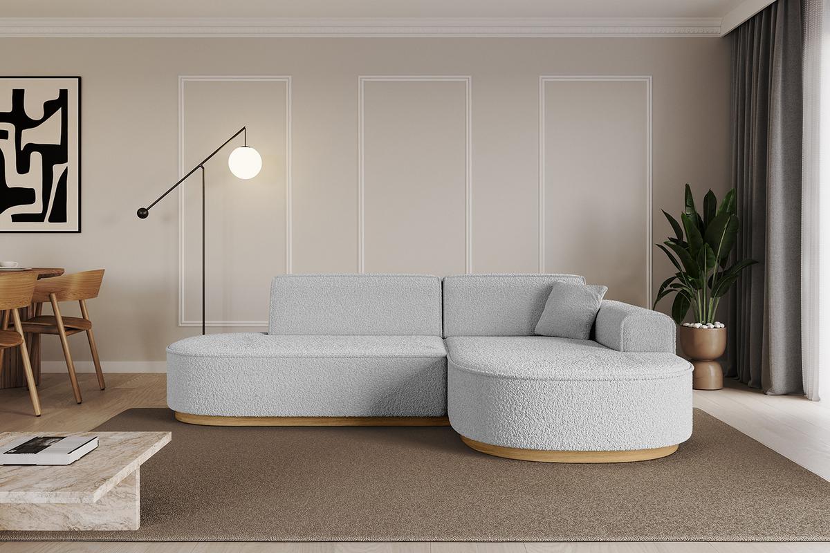 ECKSOFA Ottomane Rechts MARI-L1-v2 - 243x171x83 cm Hellgrau Bouclé - Hellgrau, Holzwerkstoff/Textil (171/243cm) - ALTDECOR